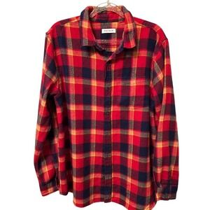 PAC SUN‎ Mens Red Yellow Navy Plaid Flannel Long Sleeve Button Up Shirt XL